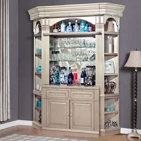 Four-Piece Bookcase Bar with Crown Molding and Granite Top